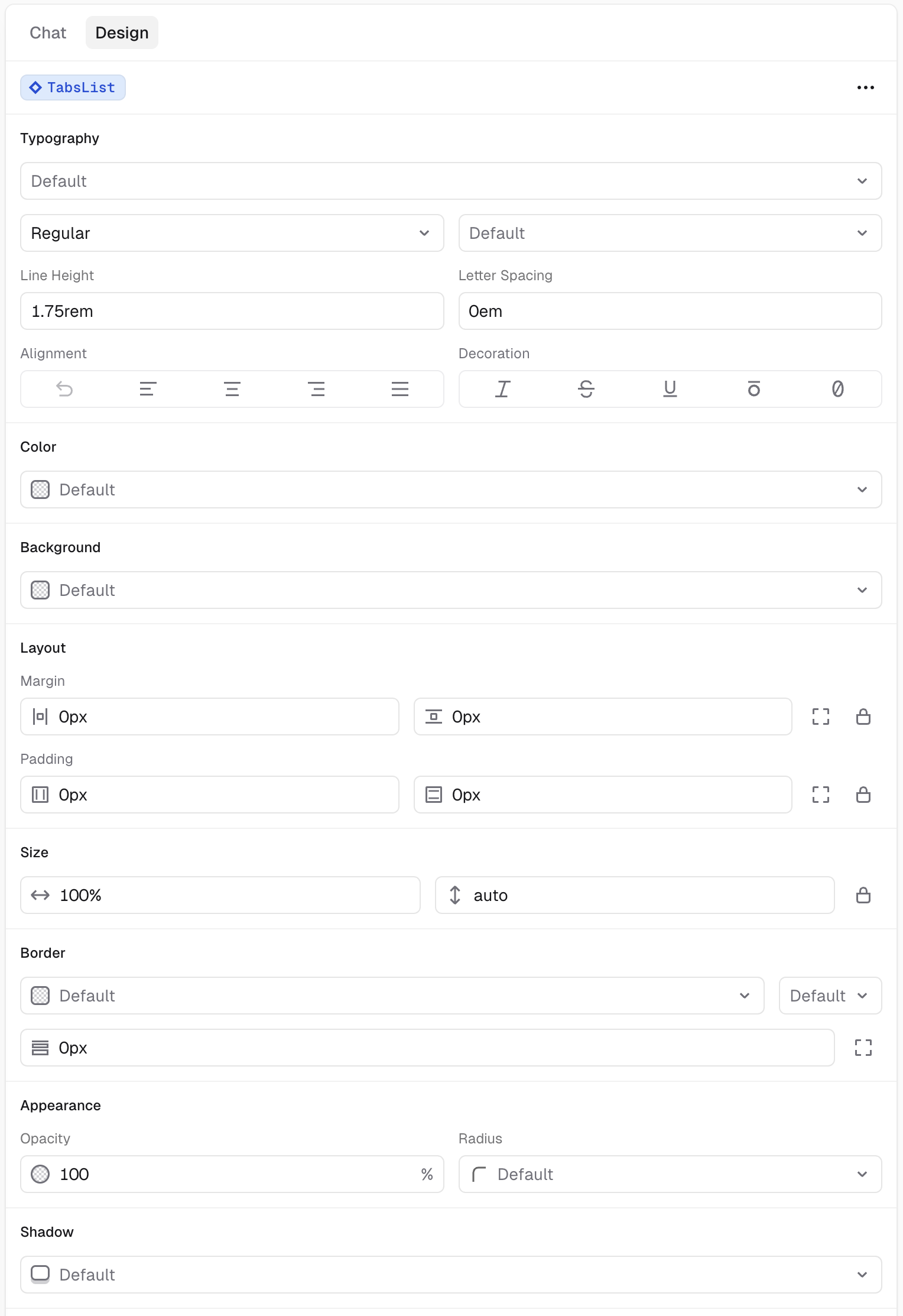 v0 Design Modeのcontrol panel
